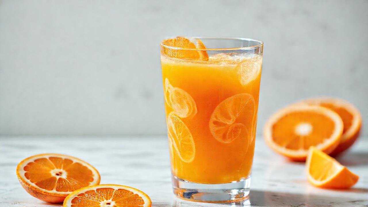 Un batido naranja fresco y llamativo