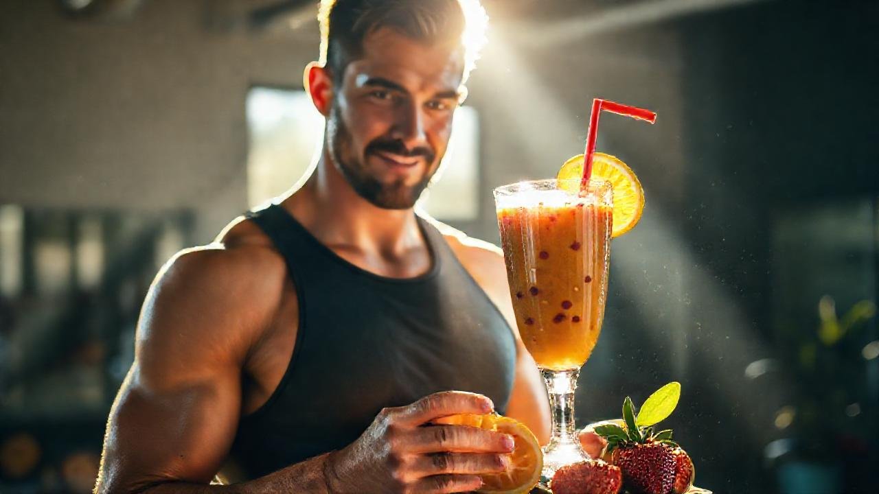 Un hombre atlético disfruta un batido saludable