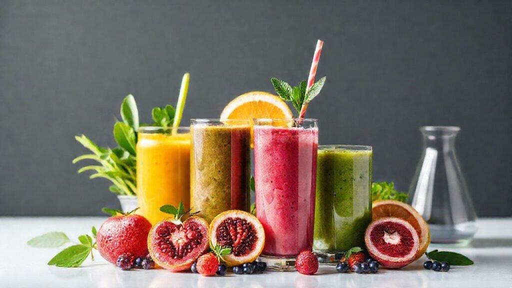 Smoothies saludables y brillantes se presentan bien