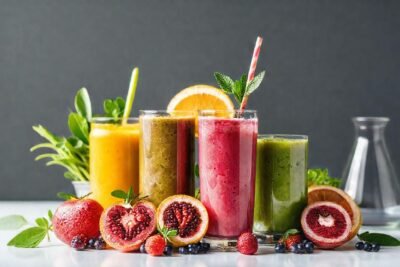 Smoothies saludables y brillantes se presentan bien