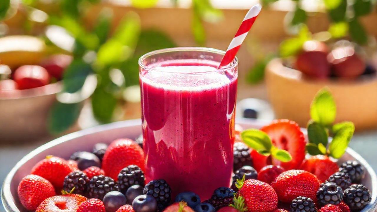 Batido de bayas, saludable y brillante