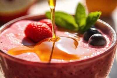 Batido colorido con frutas frescas