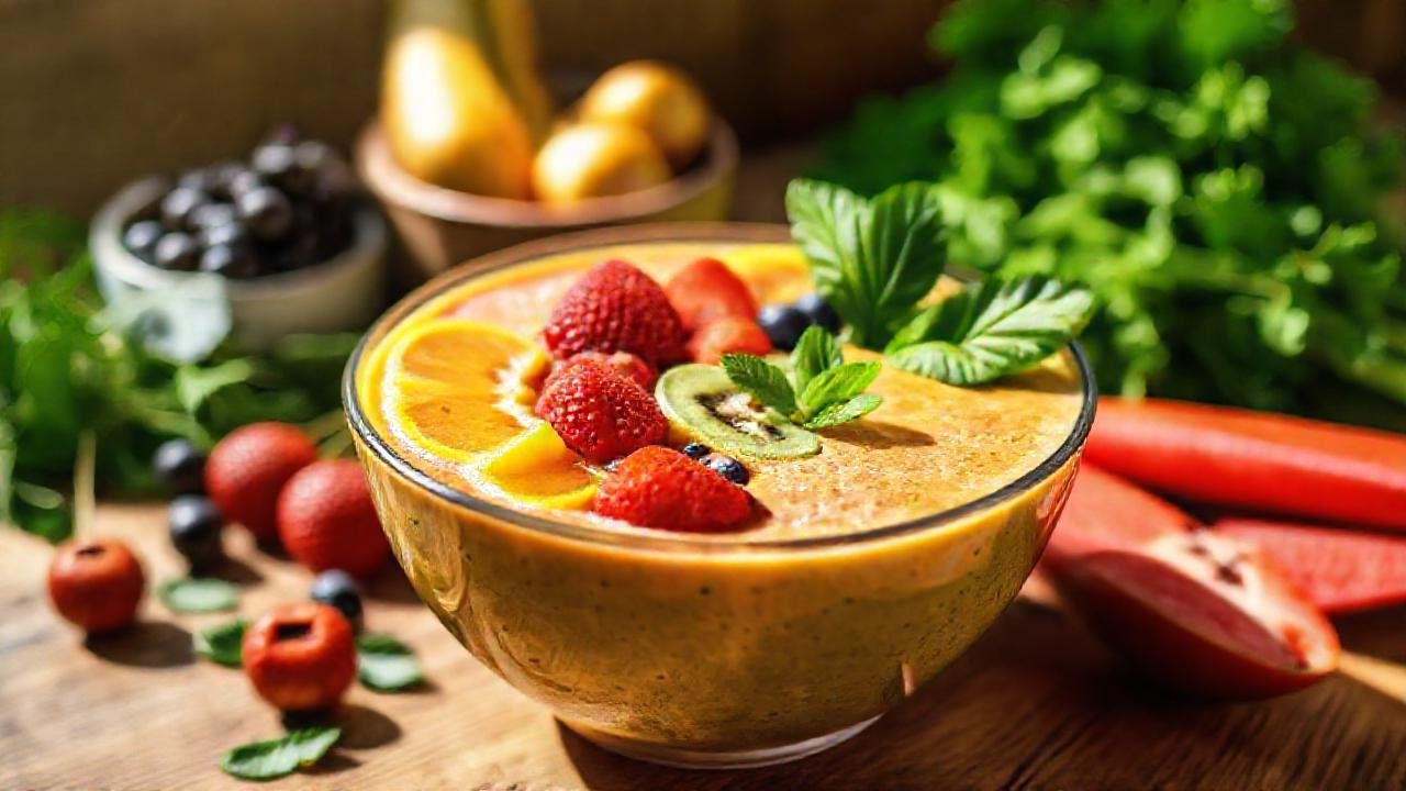 Batido colorido y saludable, natural y fresco