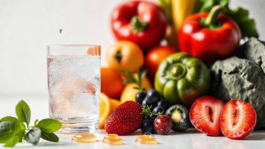 Alimentos saludables y luz brillante
