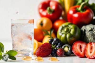 Alimentos saludables y luz brillante