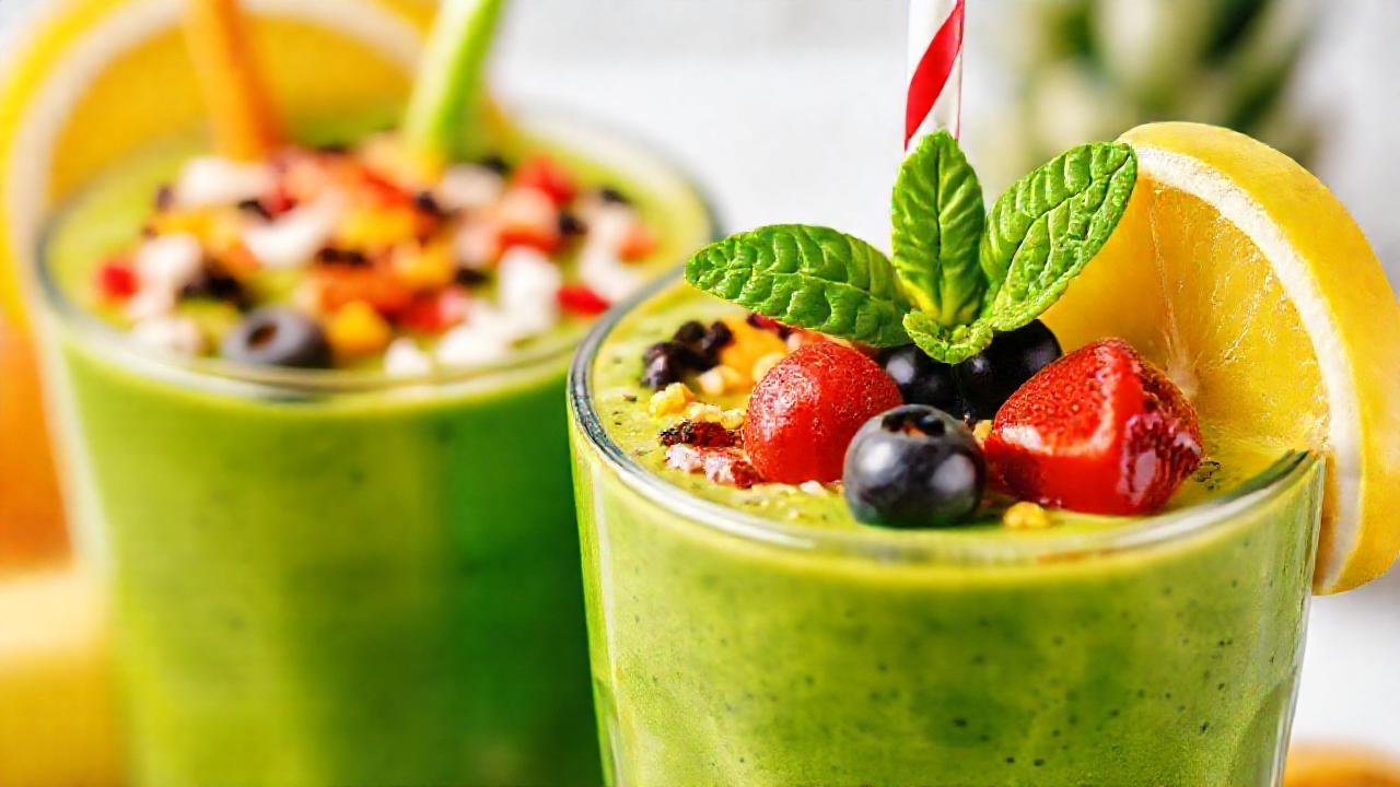 Batido verde brillante, delicioso y saludable