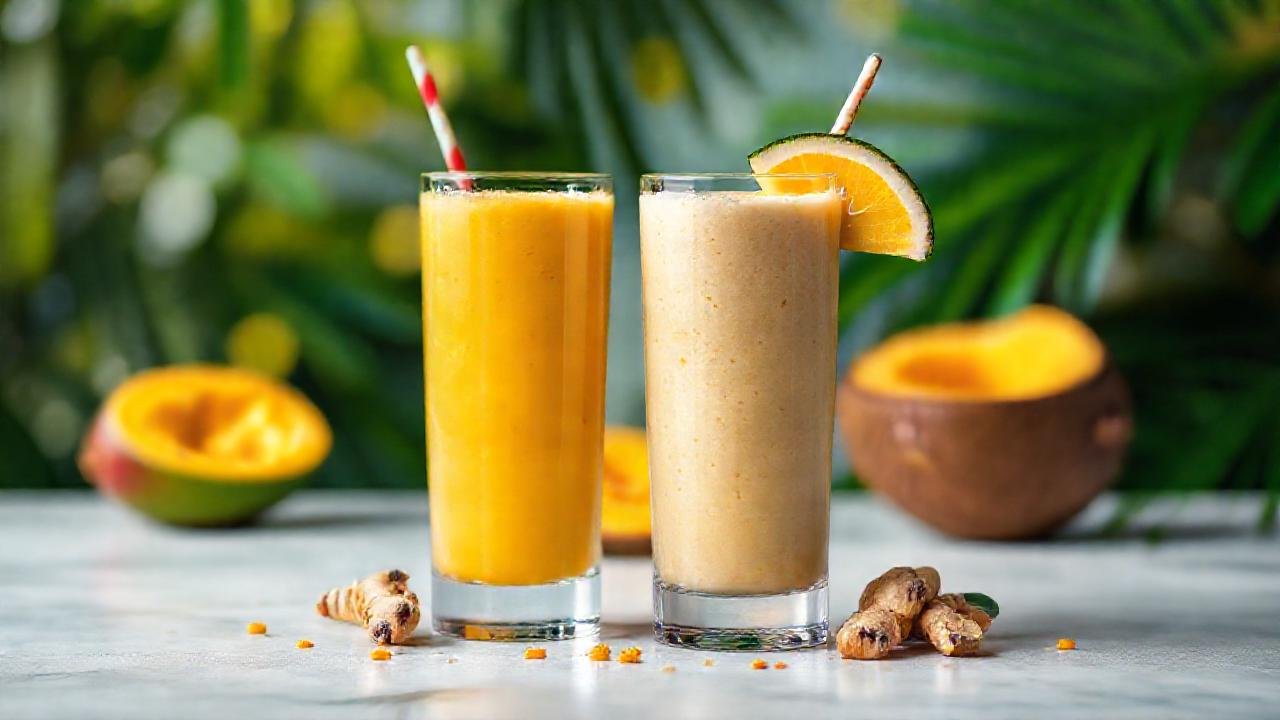 Batido tropical vibrante para fotografía culinaria