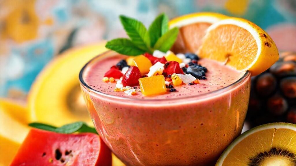 Batido colorido y saludable en estudio