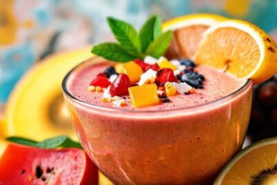 Batido colorido y saludable en estudio
