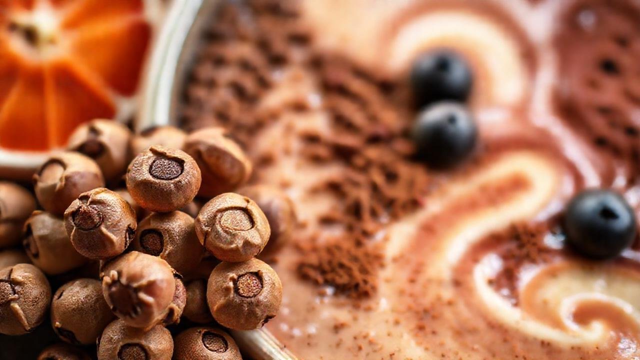 Especias vibrantes adornan un smoothie colorido