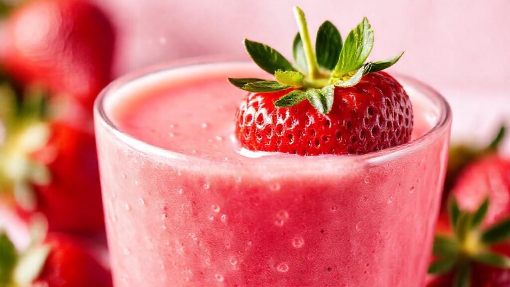 Batido de fresa rosa saludable y brillante