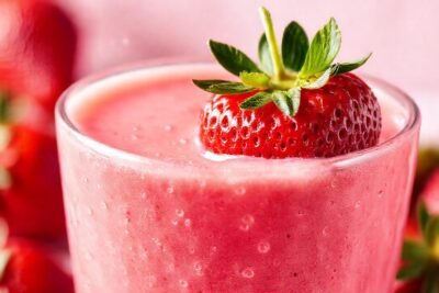 Batido de fresa rosa saludable y brillante