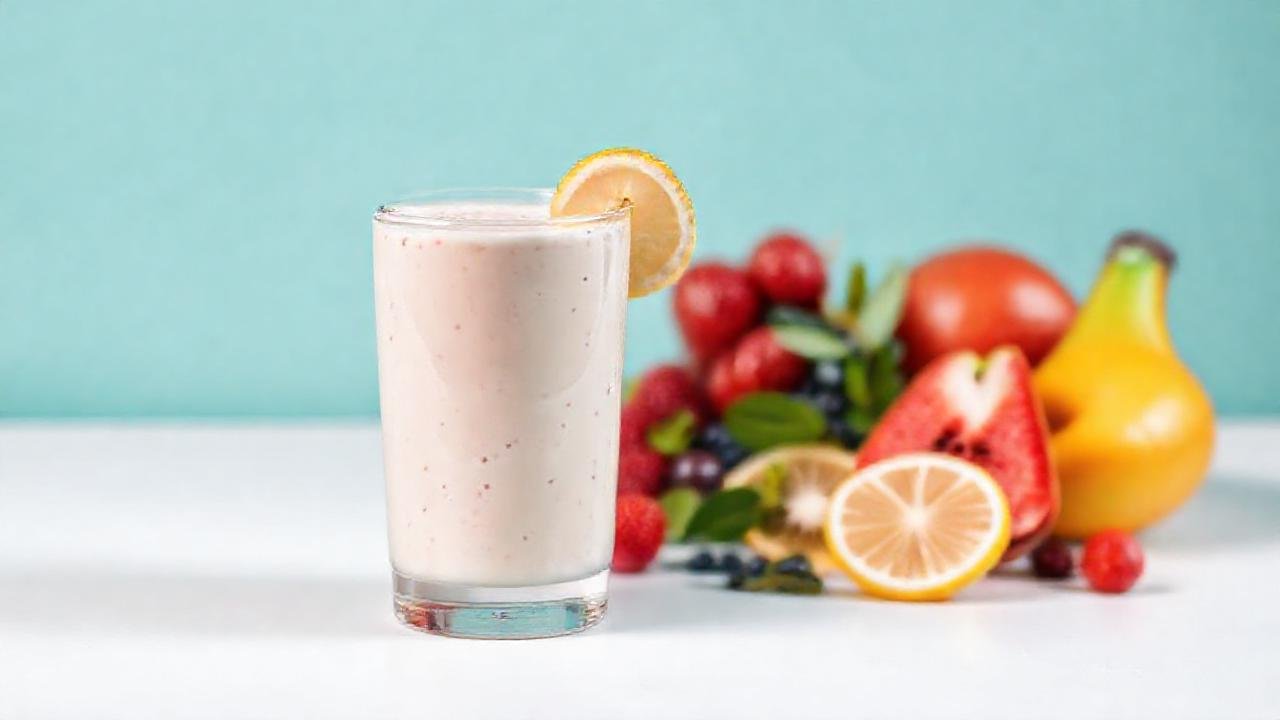 Batido cremoso, colores pastel, y saludable