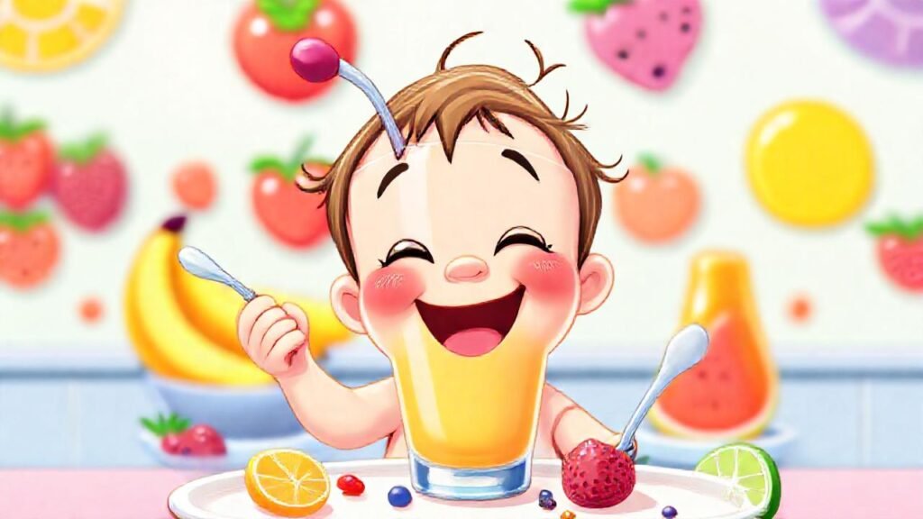 Un niño feliz disfruta un batido colorido