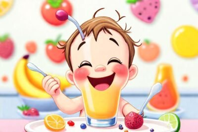 Un niño feliz disfruta un batido colorido