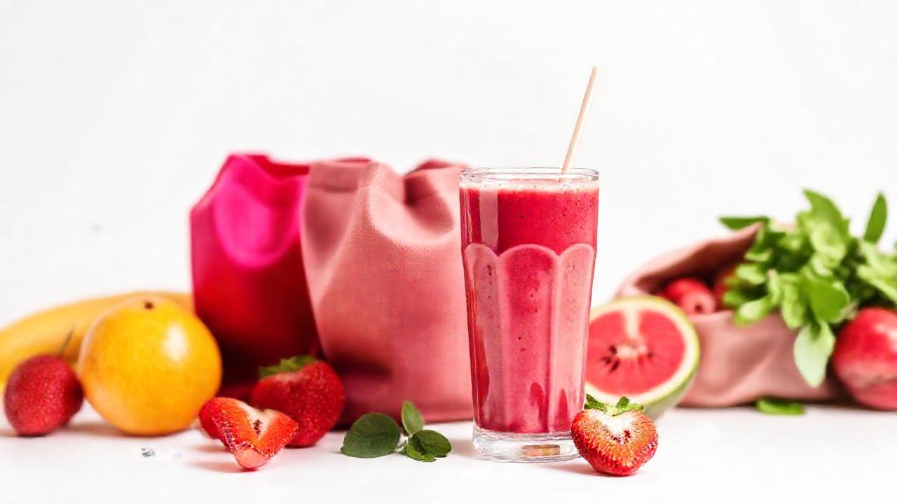 Batido brillante, bolso reutilizable, estilo saludable