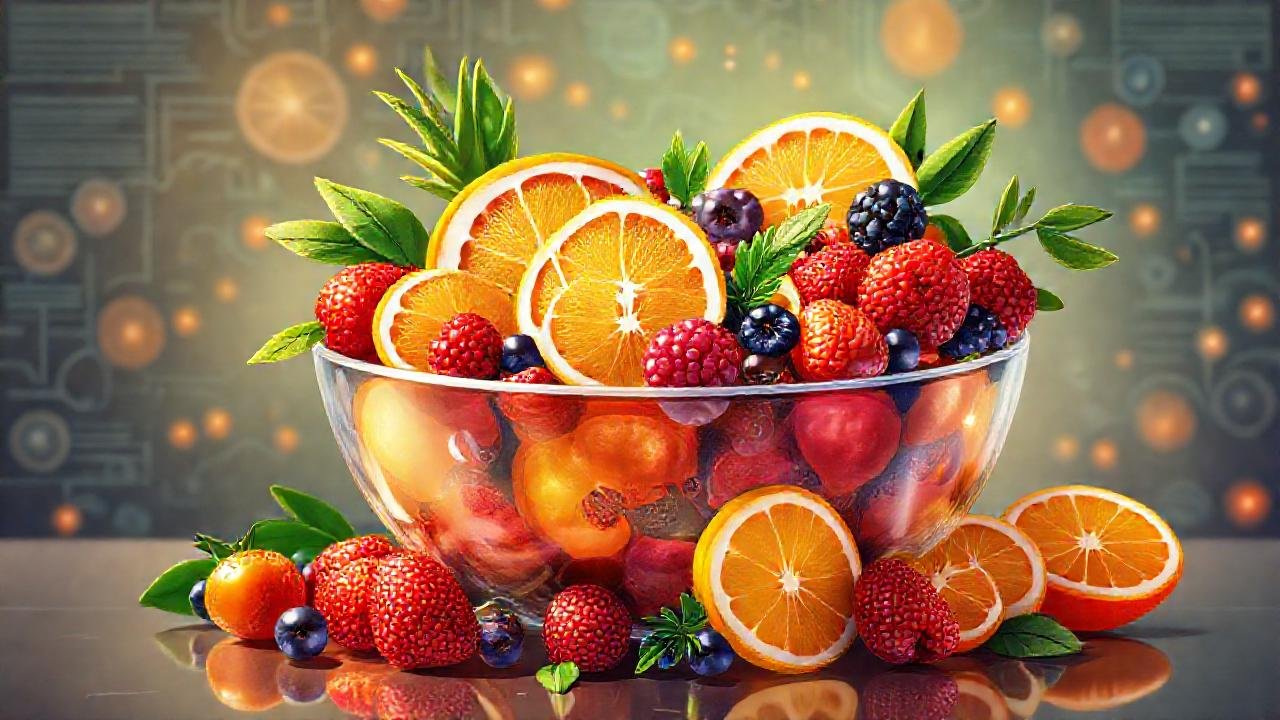 Frutas y salud brillante resplandecen