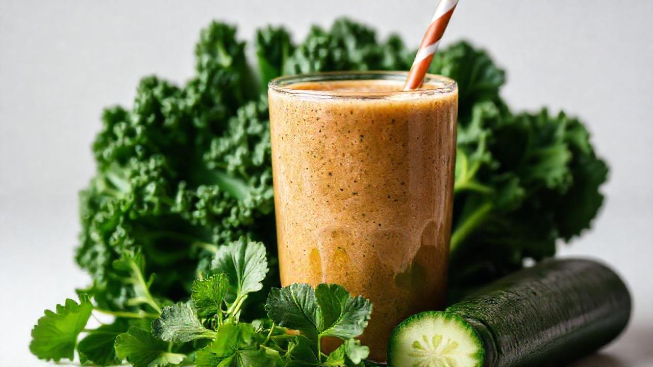Un batido saludable y vibrante luce apetecible