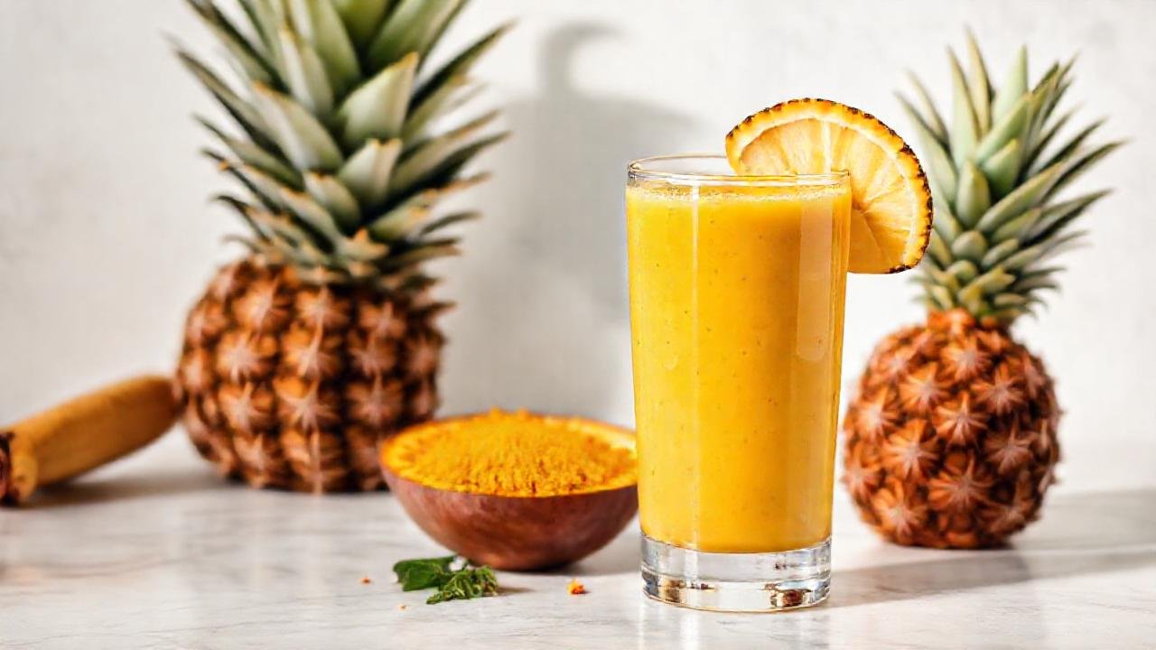 Batido tropical saludable con tonos cálidos