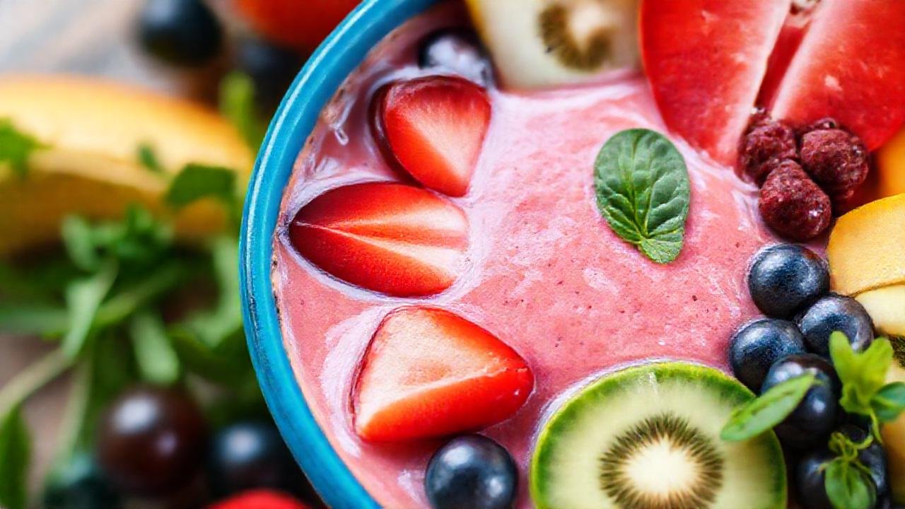 Batido colorido y saludable, fresco y brillante