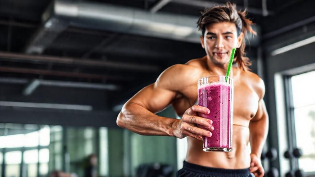 Atleta enérgico con smoothie vibrante
