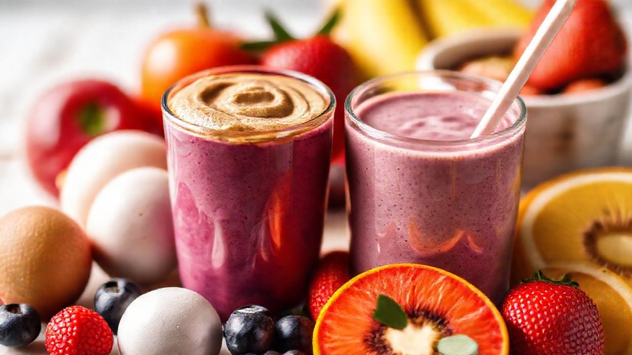 Frutas y alimentos saludables brillan