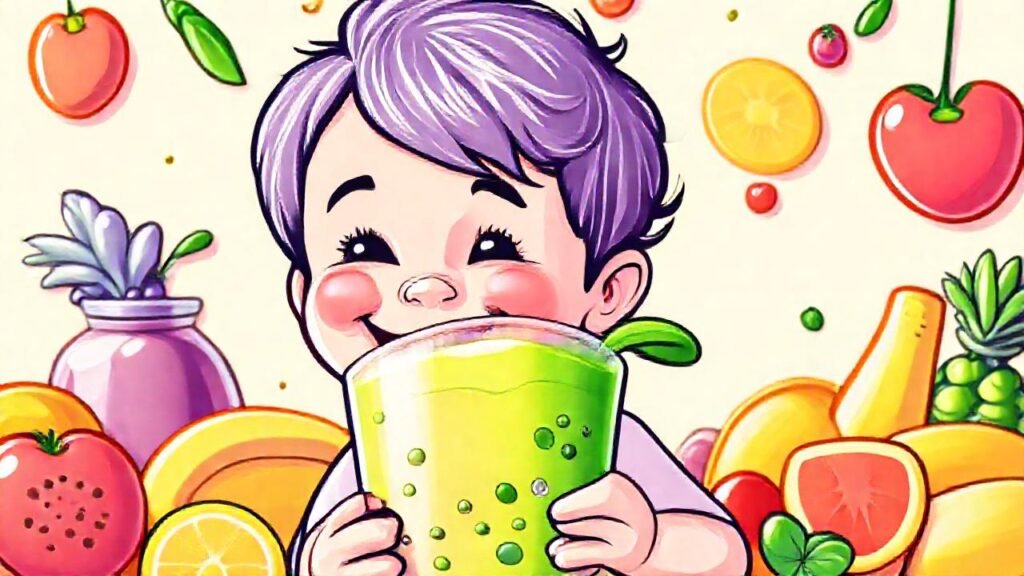 Un niño feliz disfruta su batido alegre