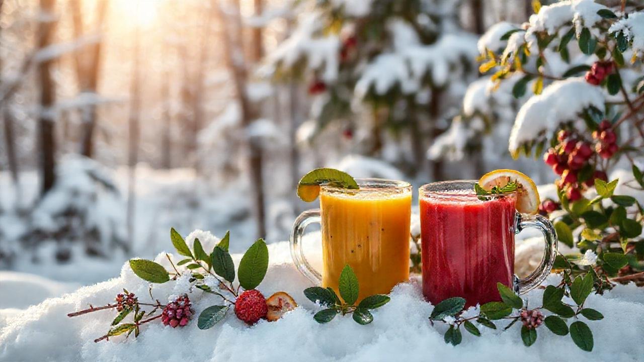 Bosque nevado, colores cálidos y acogedor