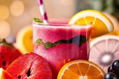 Batido colorido y apetitoso en detalle