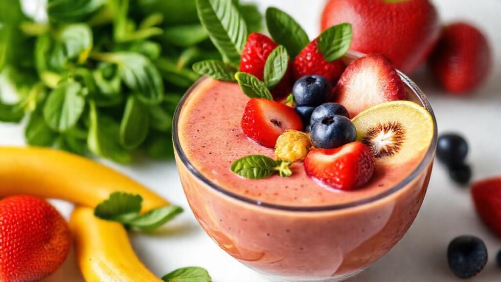 Batido colorido y saludable en estudio