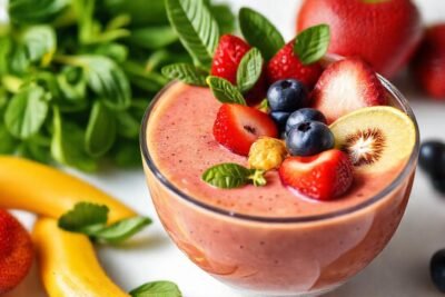 Batido colorido y saludable en estudio