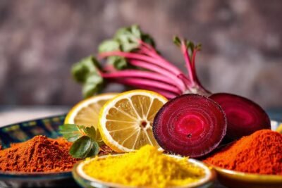 Platos coloridos y apetitosos de ingredientes vibrantes