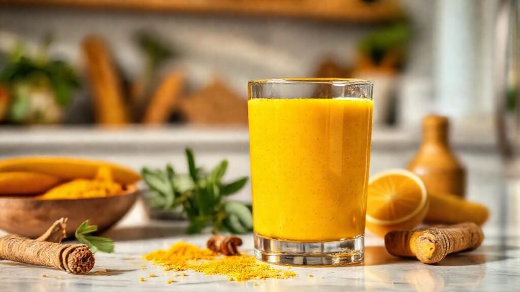 Un batido dorado sano y sereno