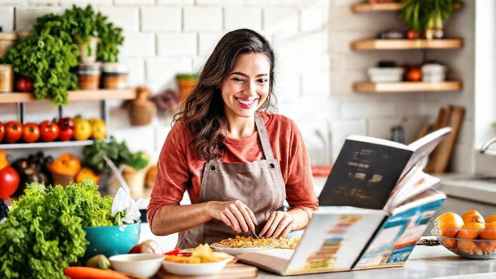 Cocina saludable y feliz con ingredientes frescos