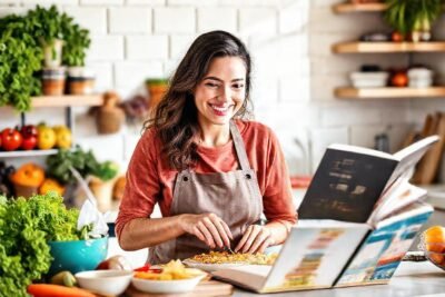 Cocina saludable y feliz con ingredientes frescos