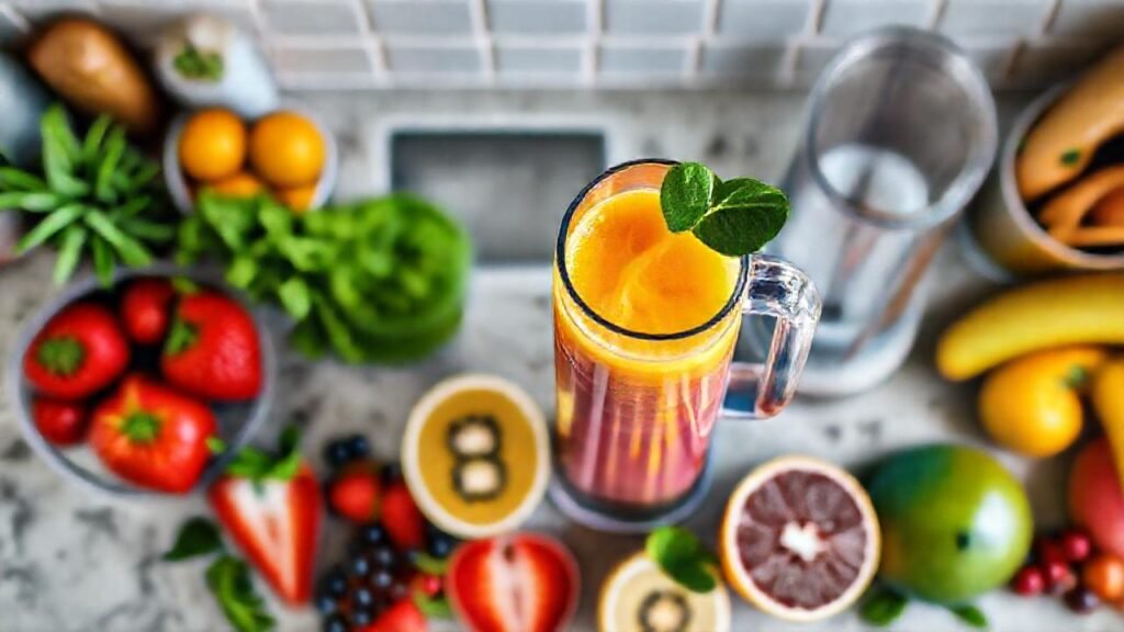 Batido vibrante y saludable en cocina