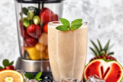 Batido cremoso y apetitoso en estudio