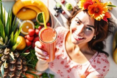 Frutas tropicales vibrantes dan alegría saludable