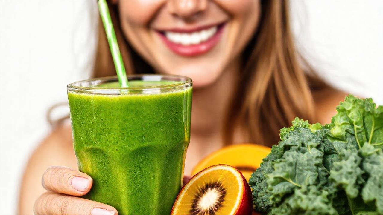 Un batido verde fresco, saludable y apetitoso