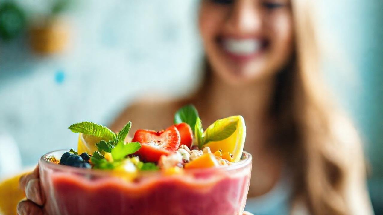 Batido vibrante, salud, bienestar y sonrisa