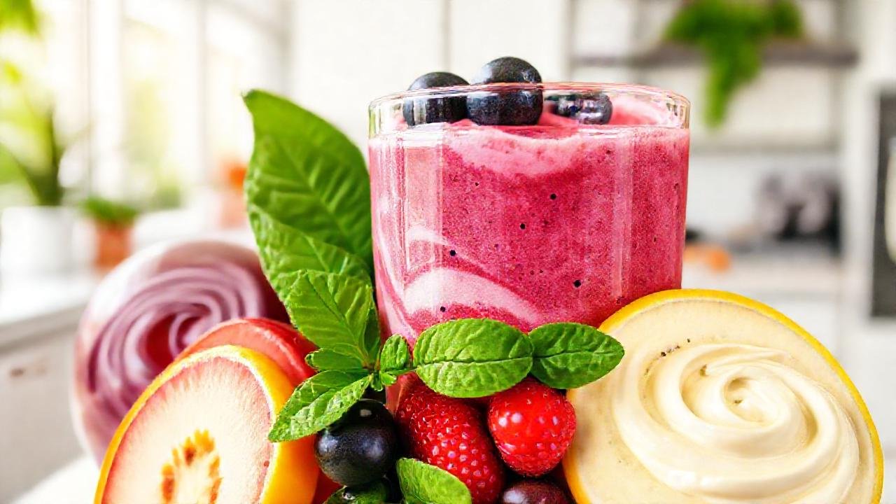 Batido fresco, colorido y apetitoso
