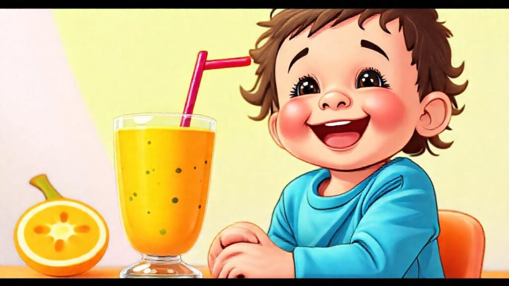 Un niño sonriente disfruta un smoothie alegre