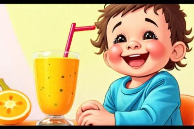 Un niño sonriente disfruta un smoothie alegre