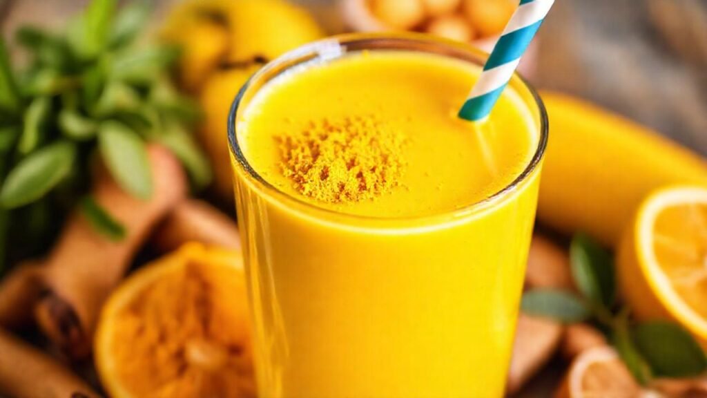 Batido amarillo brillante y saludable