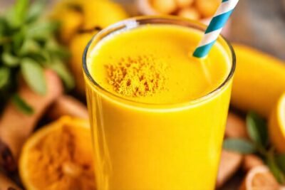 Batido amarillo brillante y saludable