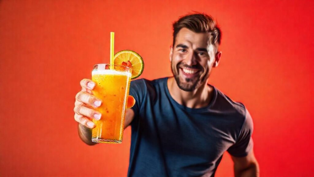 Un hombre sano disfruta un batido vibrante