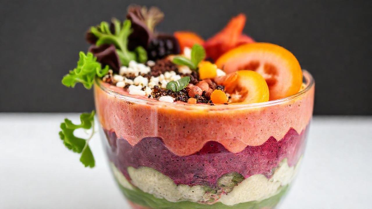 Batido colorido y saludable en estudio