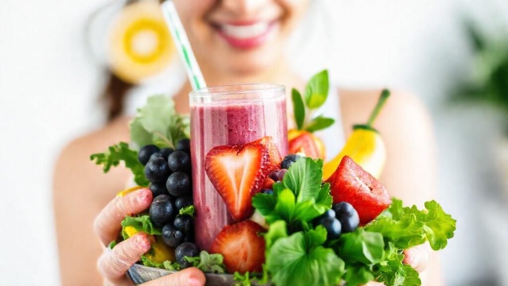 Un batido saludable y colorido brilla