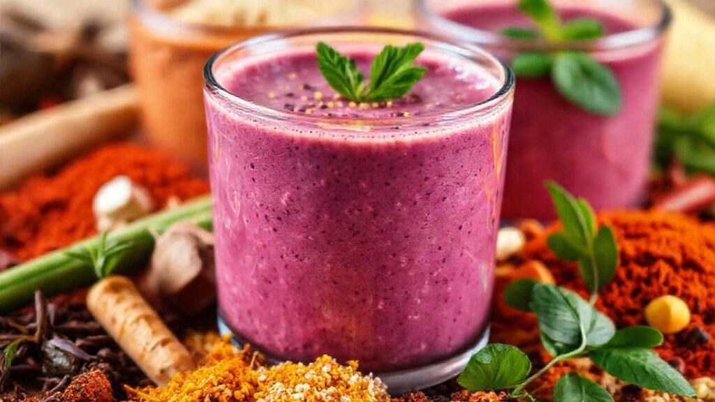 Un batido saludable y apetitoso resplandece