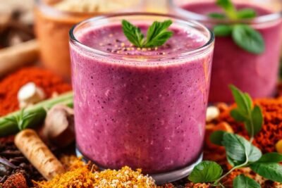 Un batido saludable y apetitoso resplandece